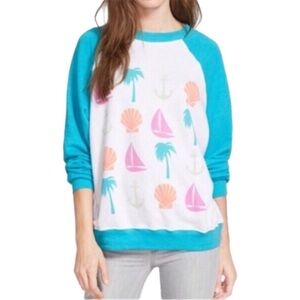Wildfox Teal and White Nautical Graphic Sweater
